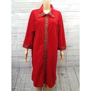 Vtg Smart Time ILGWU Flannel Long Robe Red Floral Trim Crhistmas Sz 40 Snaps